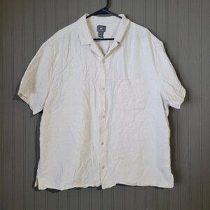 H&M Short Sleeve Button Down Shirt Linen Blend Regular Fit Cream Men's 2XL